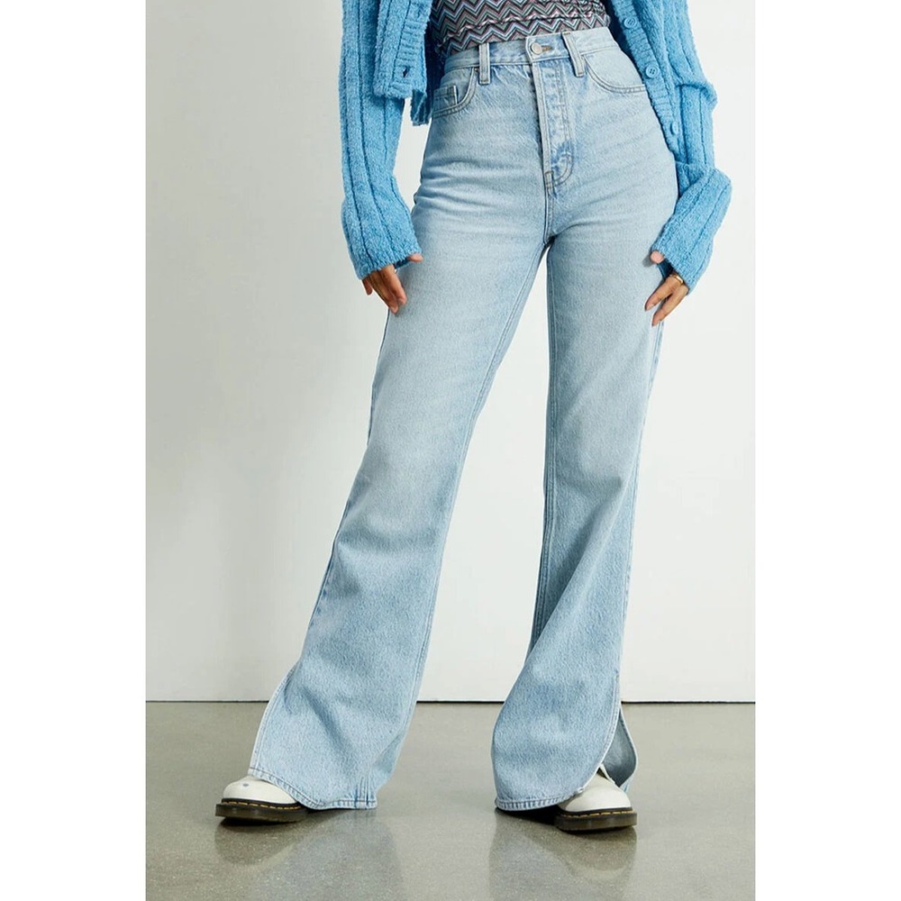 PacSun Eco Light Blue Slit High Waisted Bootcut Jeans Woman's Size 23 New - Picture 1 of 9